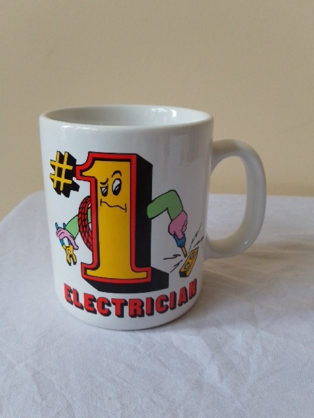 #1 Electrician White Ceramic Cup - Vintage, 1980's, Funny, Contenova